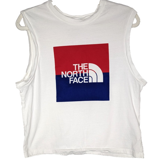 Womens North Face Americana USA Athletic Sleeveless White Graphic Logo Tank LG - Picture 1 of 6